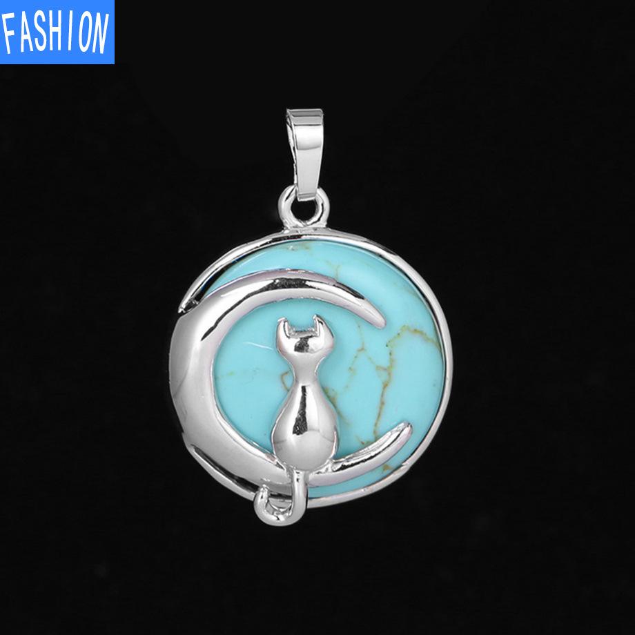 Кулон «Китти и Луна» из натурального камня с полой спиной и хрустальным ожерельем с подвеской «Милая девушка»