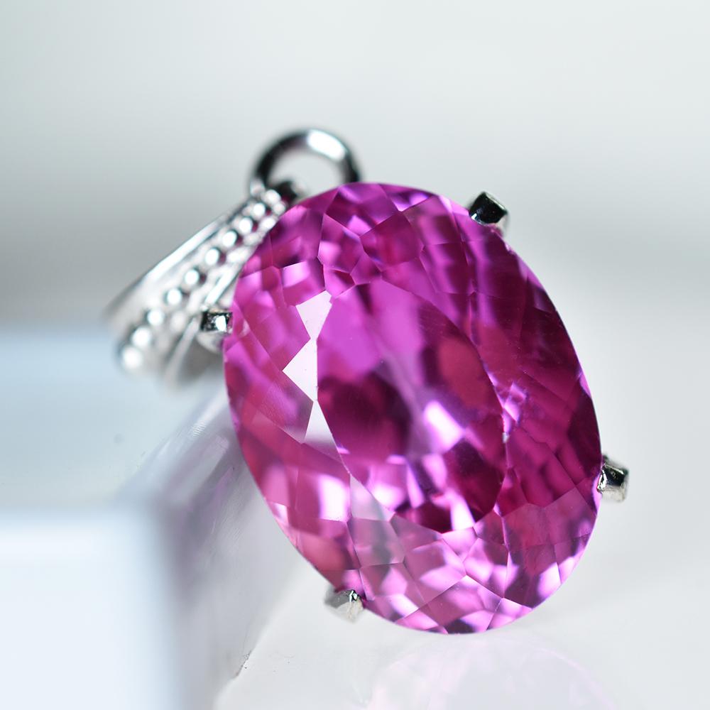 29.55 Ct NATURAL Pink Sapphire 925 CERTIFIED Sterling Silver Oval Shape Pendant MY.PDS-337-NS