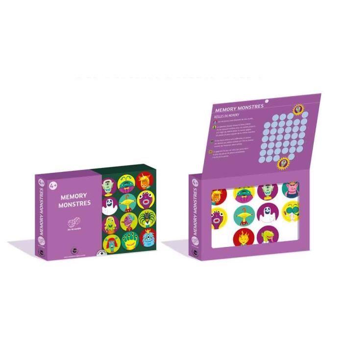 Jeu de société - MEMORY - MONSTRES - 40 jetons en bois - Violet - À partir de 5 ans