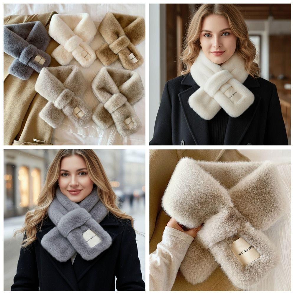 Fake Collar Plush Scarf Thicken Cross Scarf Retro Pure Color Bib Autumn Winter