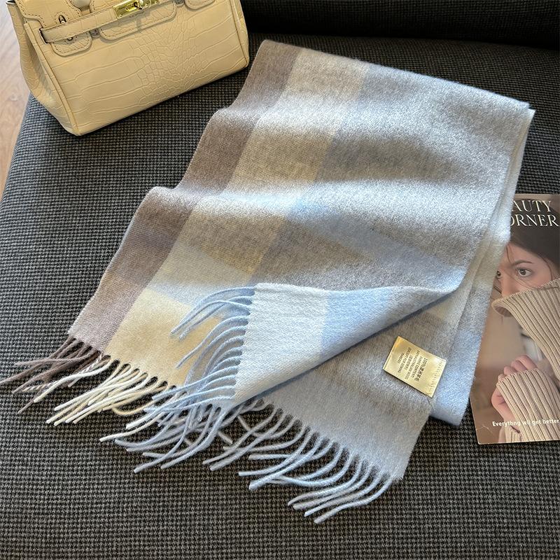 High Quality 100% Wool Scarf Female Fashion Classic Soft Cashmere Muffler Women Warm Thermal Shawl Outside Autumn Winter