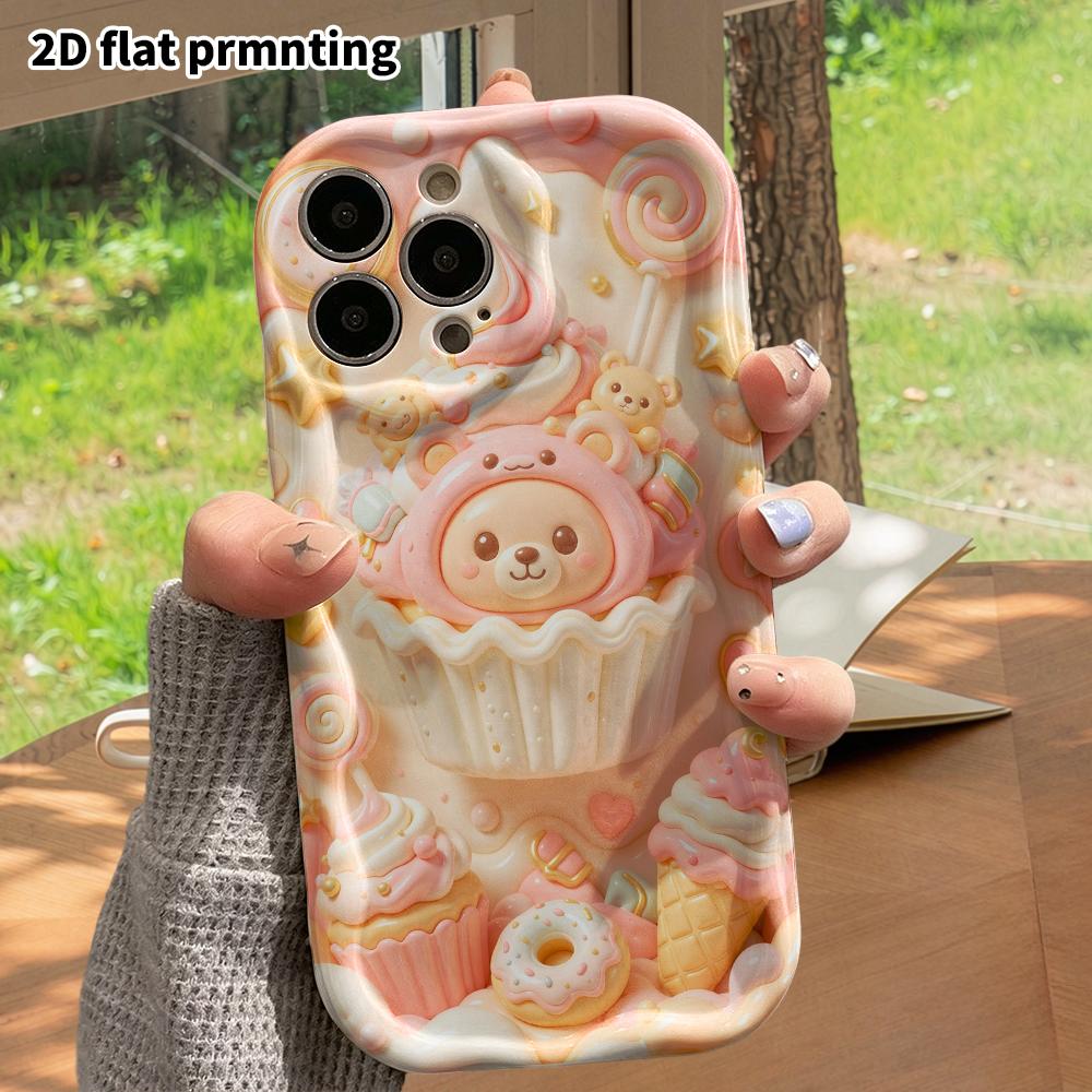 Phone Case: 2D flat design, suitable for iPhone 18 17 16 15 14 13Pro protective case, cupcake bear dessert, perfect Christmas and Halloween holiday gi