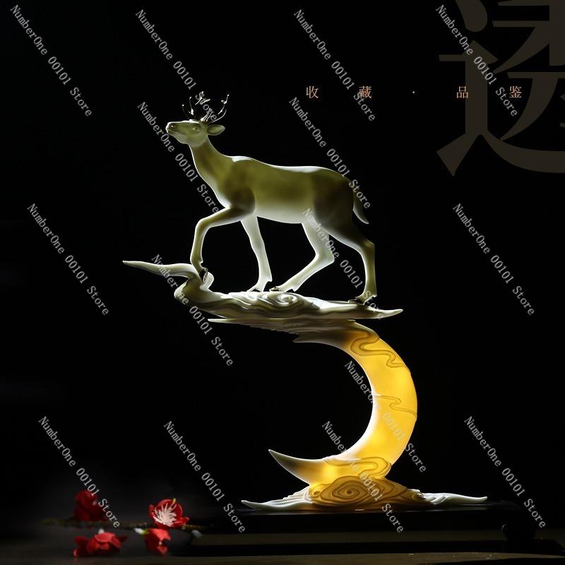 Ceramic Deer Ornaments,New Chinese-Style Decorative Figurines for Living Room and Study Display,Elegant TV Cabinet Layout