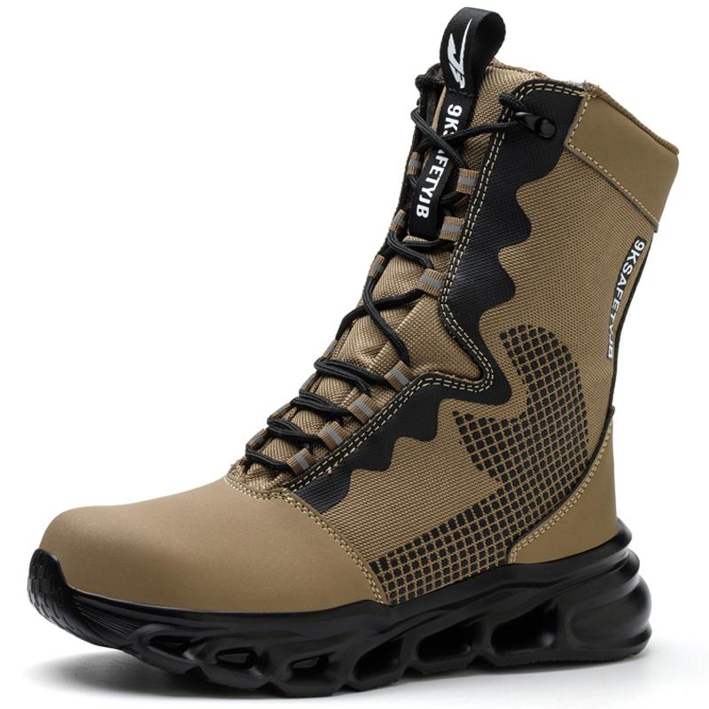 2024 High Top Men Safety Boots Anti Puncture Anti-smash Work Boots Outdoor Sports Hiking Mountain Combat Boots Protective Shoes