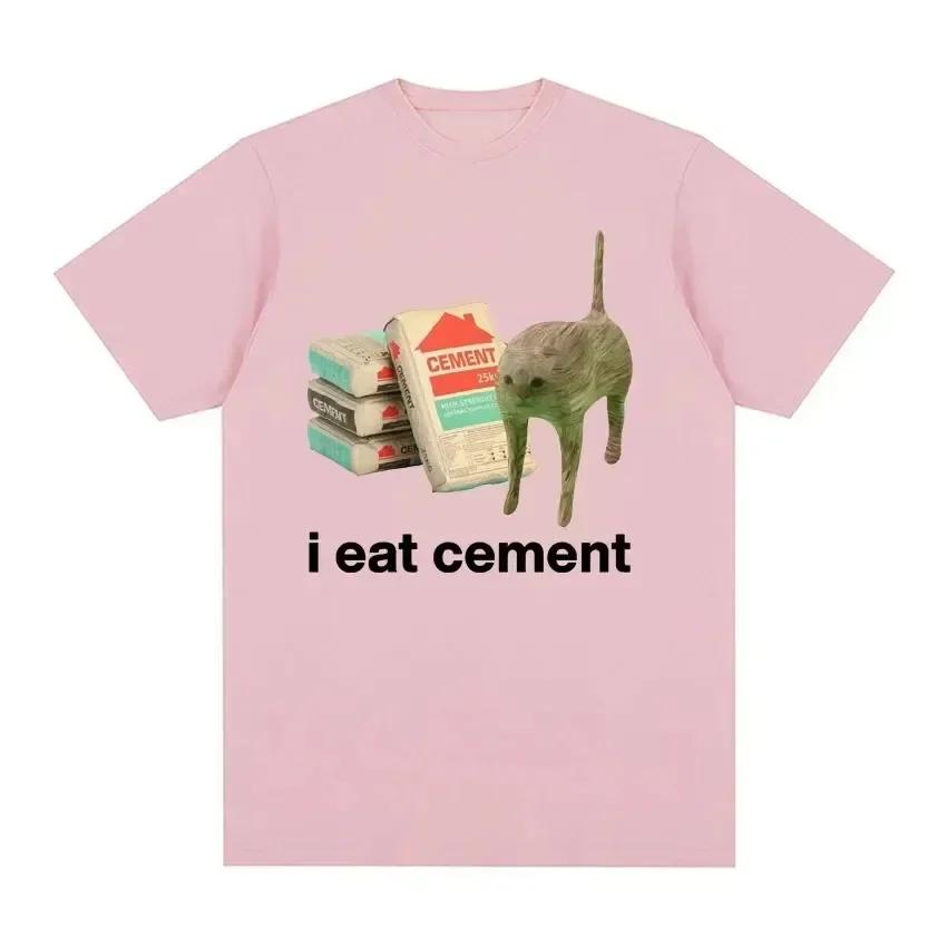 I Eat Cement Cursed Cat Funny Meme T Shirt for UnisexFashion Casual Short Sleeve T Shirts Male Oversized Cotton T-shirt Tops