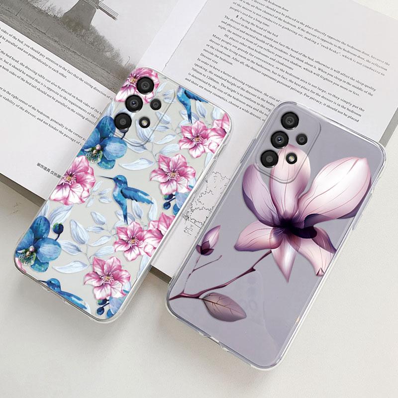 Чехол для телефона Samsung A53 5G A33 Цветочный силиконовый чехол для Samsung Galaxy A73 Fundas Coque Прозрачный мягкий Capas Цветочный ТПУ