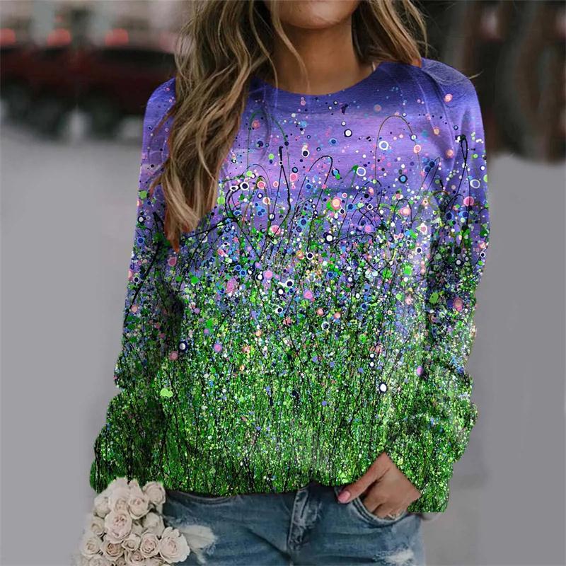 Harajuku New 3D Printing Colorful Flowers Sweatshirts Women Fashion Streetwear Pullovers Winter Girls Floral Graphic Clothes Top