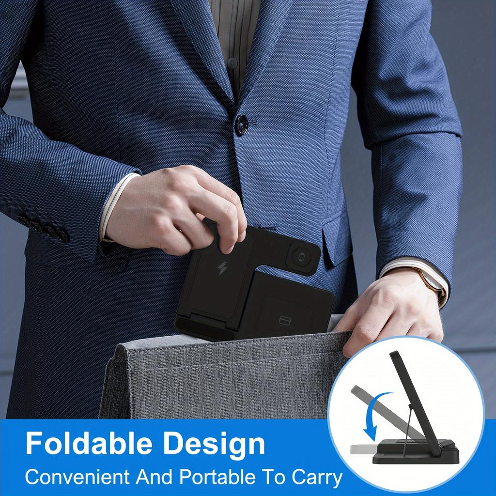 Беспроводная зарядная станция 3 в 1 Стандартная 15 Вт для Mag-Safe Быстрая беспроводная зарядка Стойка, для iPhone 17 16 15 14 13 12 11 X 8 Pro Max/Pro/Mini/Plus