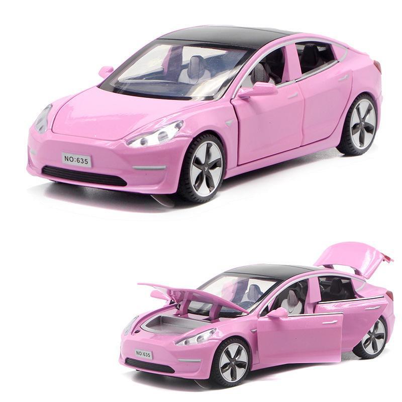 1:32 Tesla Model 3 Alloy Toy Car with Light & Sound Effects, Pull-Back Action.