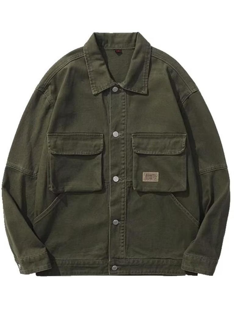 Men's Retro Heavyweight Denim Hunting Workwear Jacket - Loose Fit for Spring and Autumn