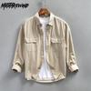 Рубашки карго в японском стиле для мужчин, весна/осень, новая модная уличная одежда, повседневная свободная рубашка с двойными карманами и длинным рукавом из чистого хлопка
