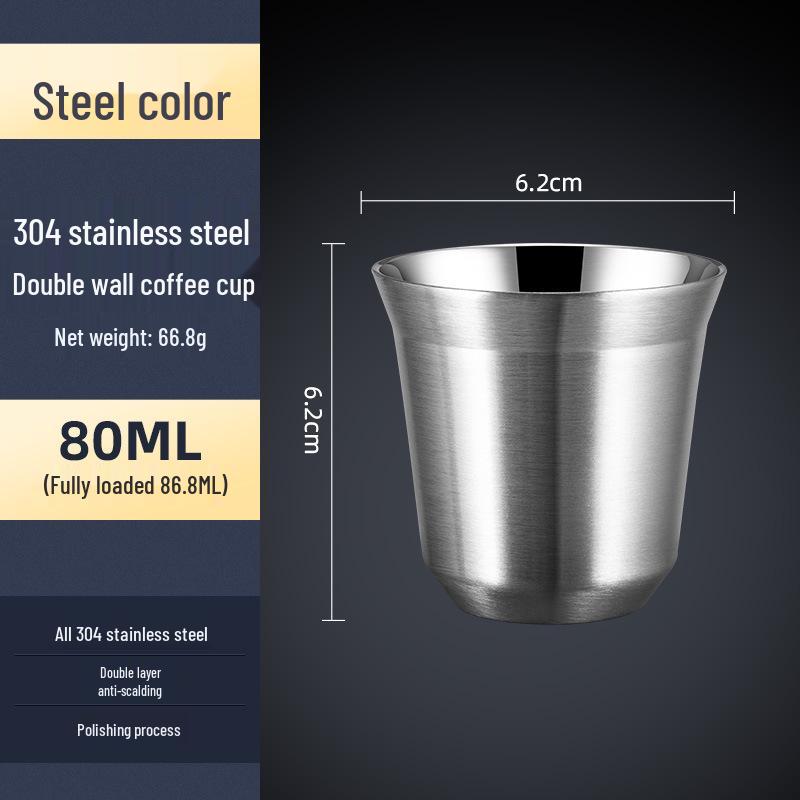 Итальянская чашка для капсульного кофе - Нержавеющая сталь 304, Двухслойная изоляция, Пищевой класс, Подарок для латте