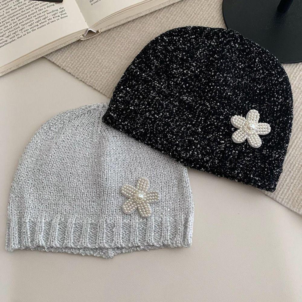 Vintage Beanie Hat Bowknot Woven Cap Fashion Sequin Knitted Hat Autumn