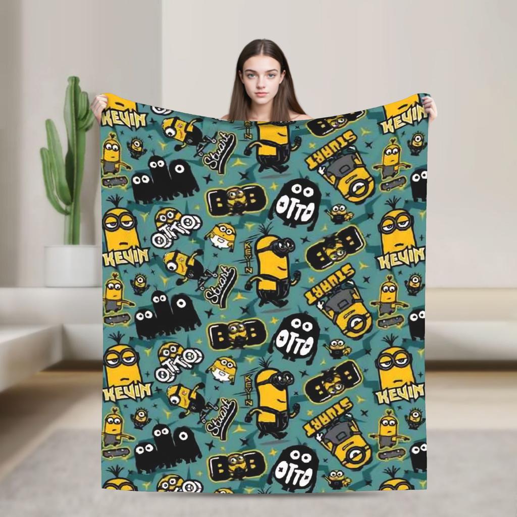 M-Minions Cartoon Christmas Flannel Blanket Warm Throw Blanket for Outdoor Travel Comfortable Bedspread Sofa Bed Cover