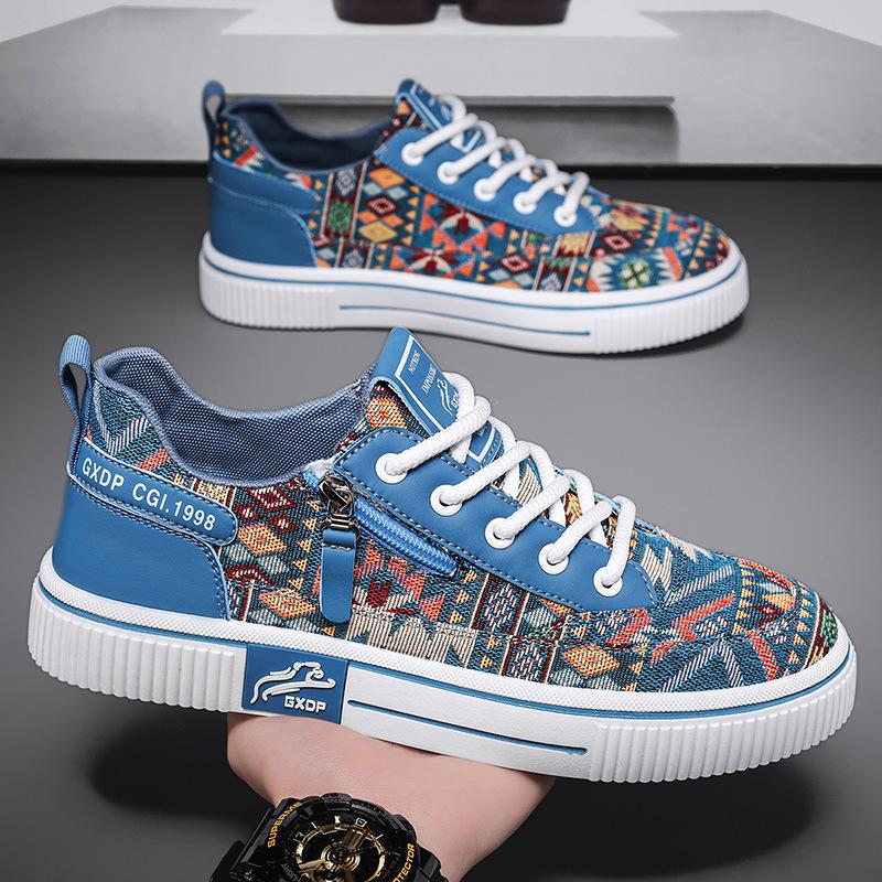 Мужская обувь 2025 лето новая мужская молодежный стиль национальный тренд персонализированная спортивная обувь на доске низкий верх студенческая уличная повседневная обувь