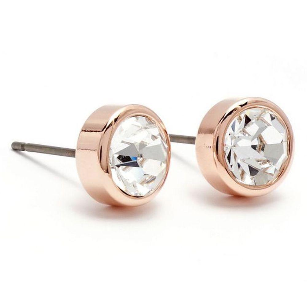 E522 White 6mm Austrian Crystal Rose Gold Earrings