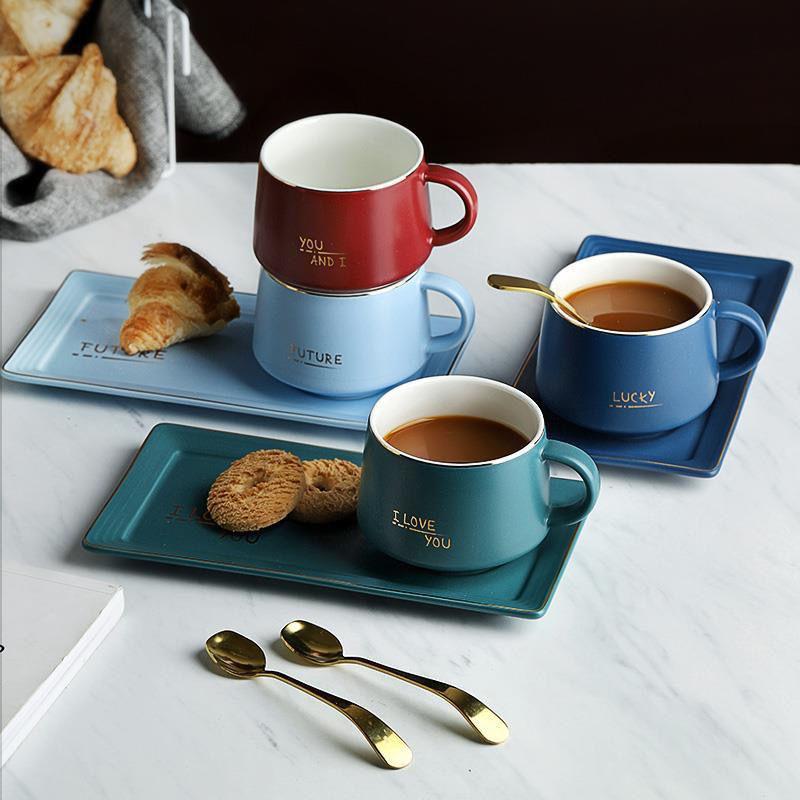 Сплошной цвет кофейной чашки и тарелки в скандинавском стиле, набор из двух предметов, кружка, чашка для воды, кофейная чашка, чашка для молока, чашка для завтрака, послеобеденный чай, подарок для пары