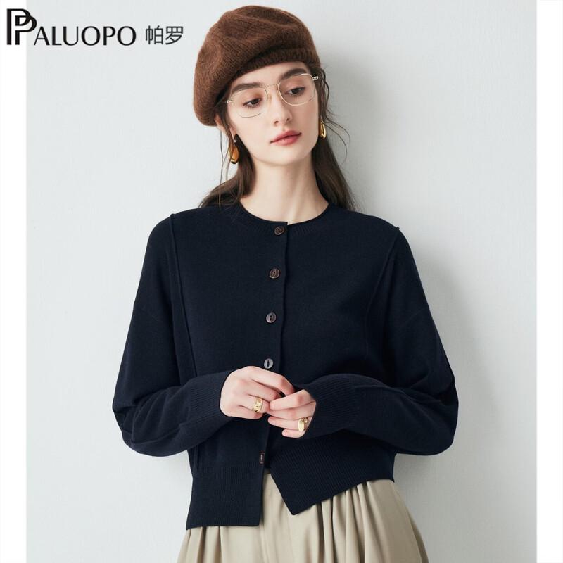 Женский винтажный вязаный кардиган PALUOPO с круглым вырезом из смесовой шерсти