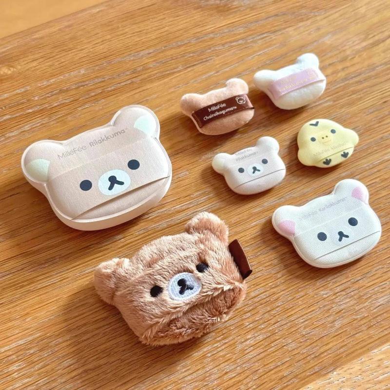 В наличии Плюшевый набор Rilakkuma с пуховкой Мягкий инструмент для макияжа для тонального крема и рассыпчатой пудры Милый аксессуар для красоты Подарок другу на день рождения
