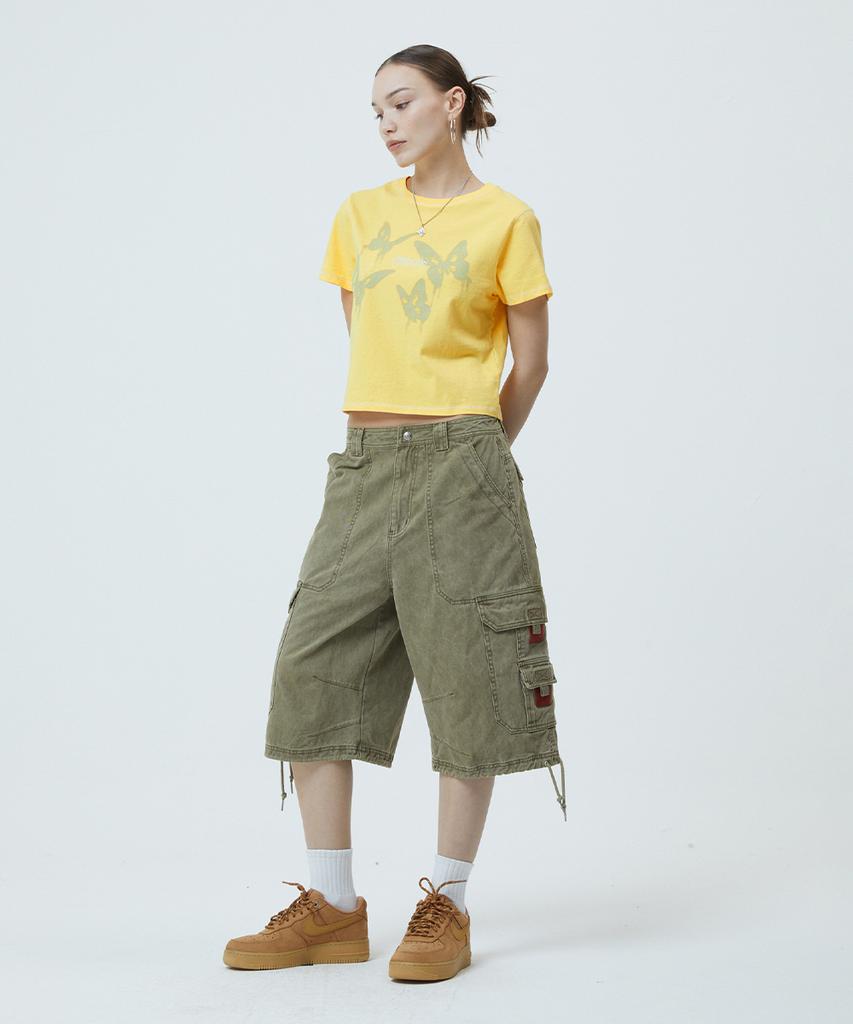MAHAGRID Pigment Butterfly Goth Crop Tee Yellow(Mg2Gmft533A)