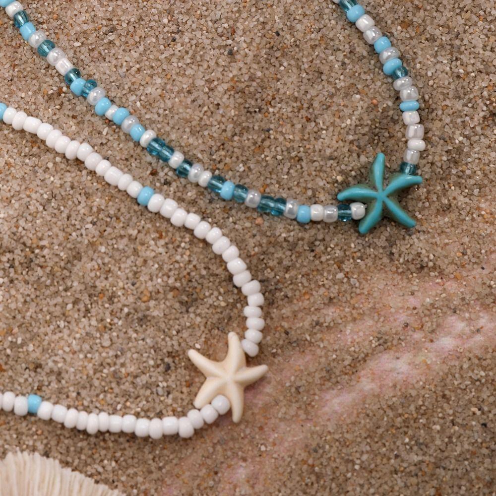 Shell Conch Shell Necklace Boho Style Sea Beach Starfish Pendant Necklace Bilayer Handmade Sea Turtle Beach Choker Vacation