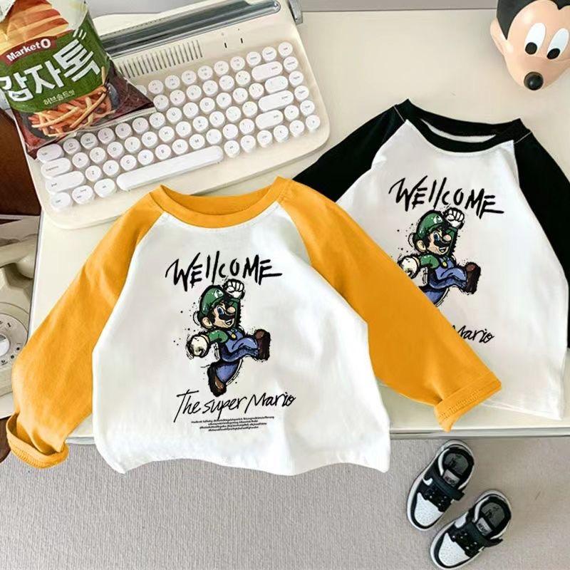 Kids Spring Autumn Block Long Sleeve T Shirt Cotton Round Neck Top For Boys Girls Baby Casual Base Layer