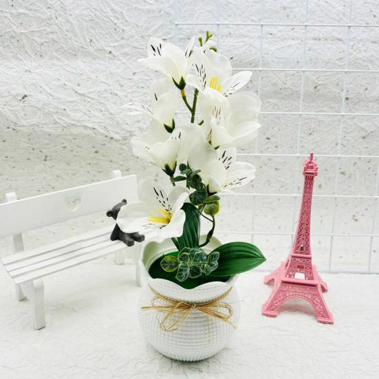 Искусственный цветок магнолии в горшке, 7 головок, домашний офис, гостиная, стол, центральный элемент, свадебные искусственные цветочные растения, бонсай