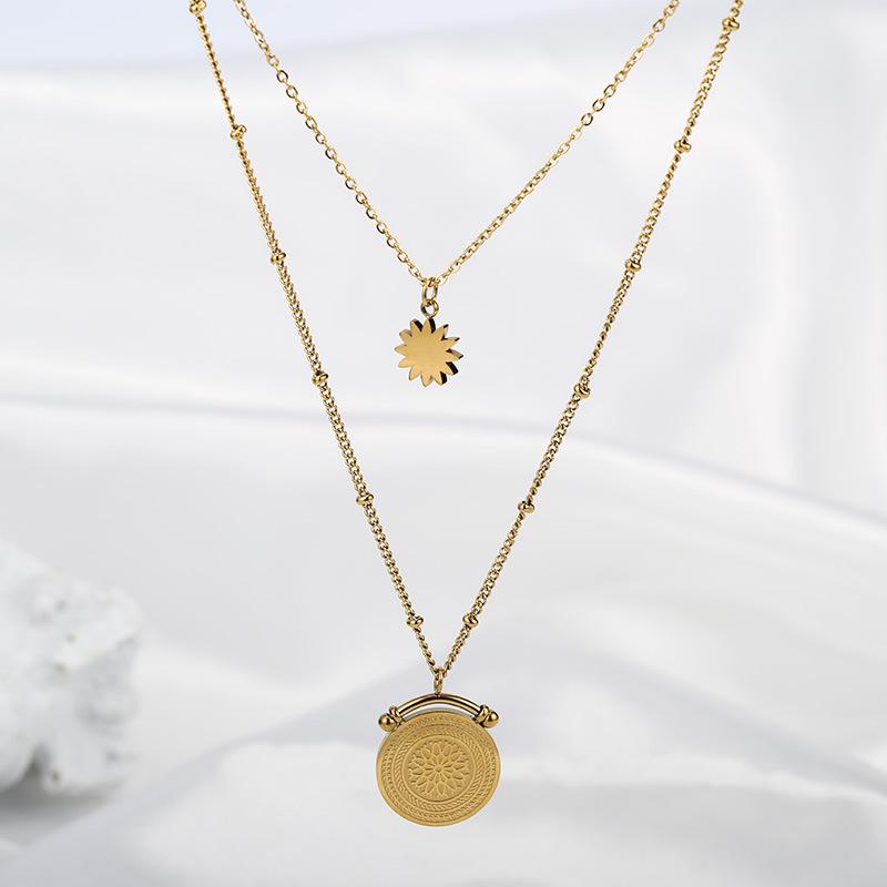 316L Stainless Steel Double Layer Pendant Clavicle Chain Ladies Necklace Festive Party Jewelry Gift Accessories