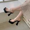 2025 Transparent Cool Slippers Women's Summer Wear New One-word Super High Heels Waterproof Table Hate Sky High Thick Heel Sandals