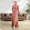 Women Evening Dress with Volan Skirt Embroidered Waist Hijab Clothing