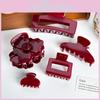 High-end Multi-size Red Hair Claw Clip With Stylish Rose Print For Sophisticated Looks