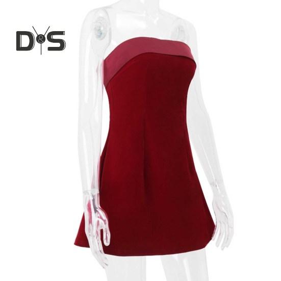 Women Evening Dress Off Shoulder Bandeau Backless Sleeveless Slim Waist A-line Mini Dress Prom Party Banquet Short Dress