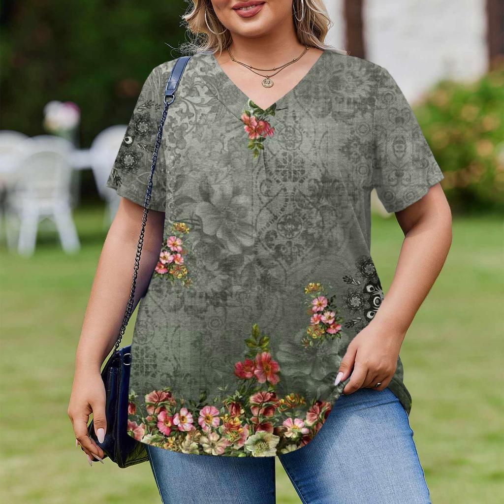 Женская модная повседневная свободная блузка большого размера с коротким рукавом, элегантная с V-образным вырезом, для работы