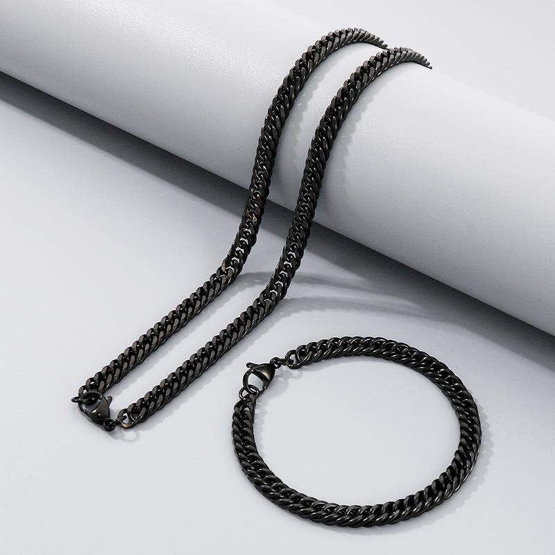 Simple Plain Chain Double Woven Four-Sided Grinding Bracelet Hip-Hop Personality Multi-Size Whip Chain Titanium Steel Men'S Necklace