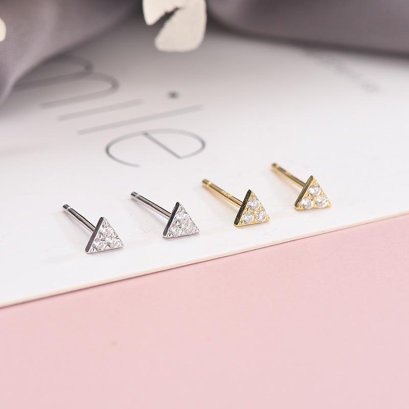 S925 Silver Korean Triangle Zircon Micro-Diamond Earrings for Female Students - Popular Accessories