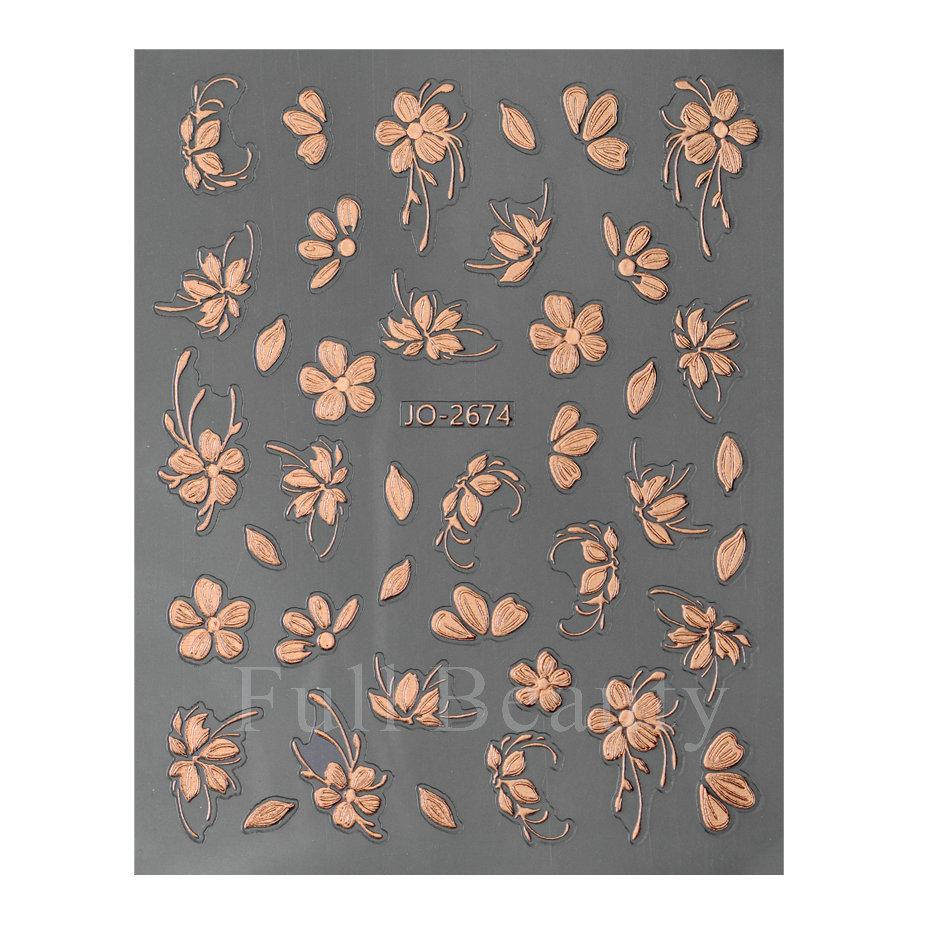 Nail Art Stickers, Imitation Hand-Painted Golden Branches, Jade Leaves, Bronzing Flowers, Flower Petals, Adhesive Nail Stickers