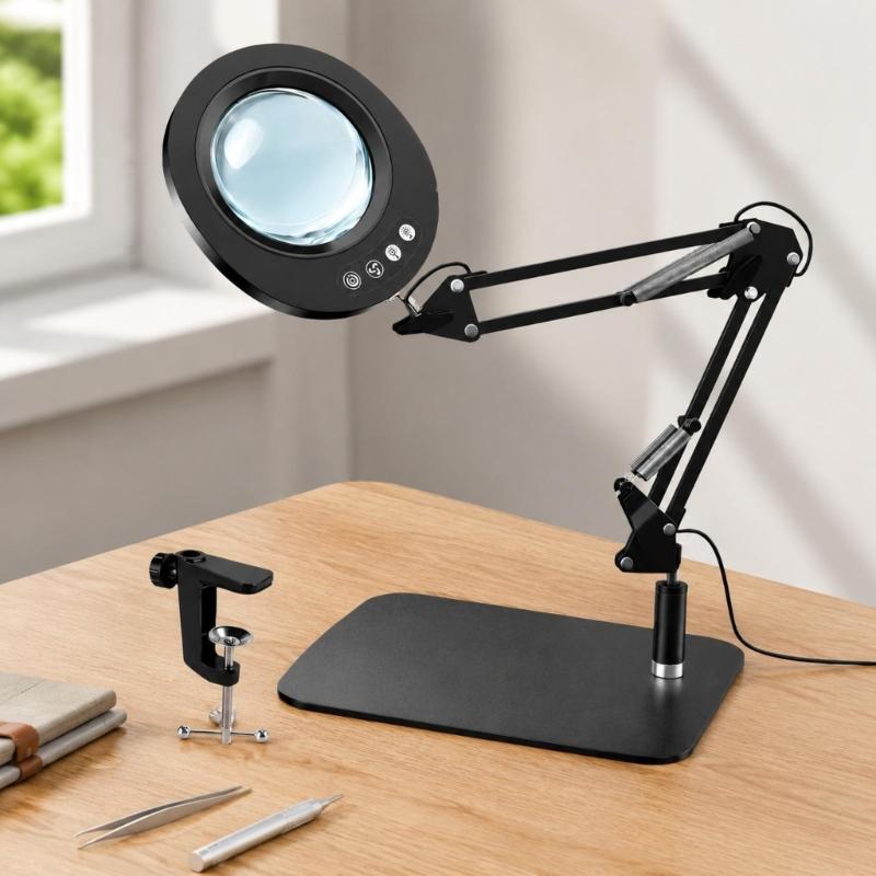 LED Desk Lens Lamp with Adjustable Arm and 110 mm Viewing Area, USB Input Reading Aid for Small Print, Crafts and Careful Table Work