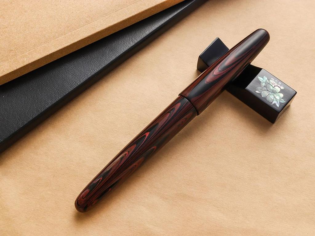 WANCHER Dream Fountain Pen DREAM PEN True Ebonite Marble Red Cigar Shape Fountain Bold [Wancher Pen] (B (Gold Plated))