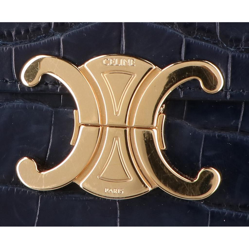 CELINE Crocodile Leather Classic Triomphe Shoulder bag NavyUsed
