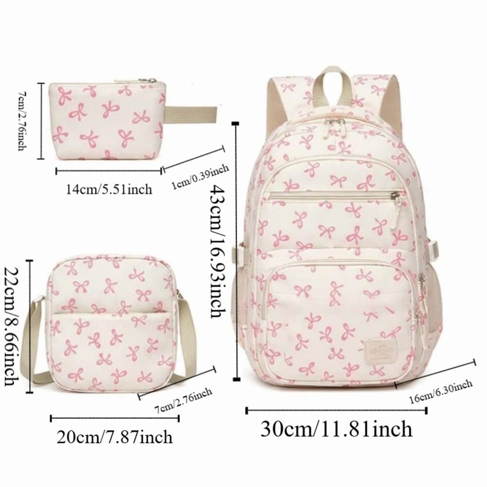 Daypack Three-piece School Bag Set Large Capacity Students School Bag Nylon Bow Backpack Sport