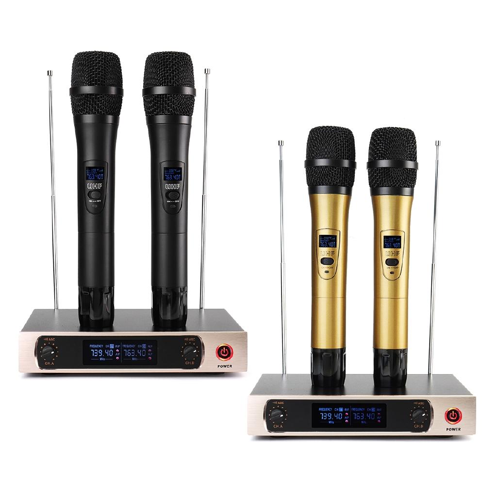 220 В UHF Профессиональные беспроводные микрофоны, система, 2-канальный ЖК-дисплей, двойной беспроводной ручной микрофон, караоке, КТВ, сценическая вечеринка, речь