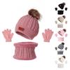 New Baby Hat Gloves Scarf Suit Autumn Winter Knitteed Kids Hat Gloves Scarf Set Warm Fleece Lining Girls & Boys Beanie Hats High Neck Scarf