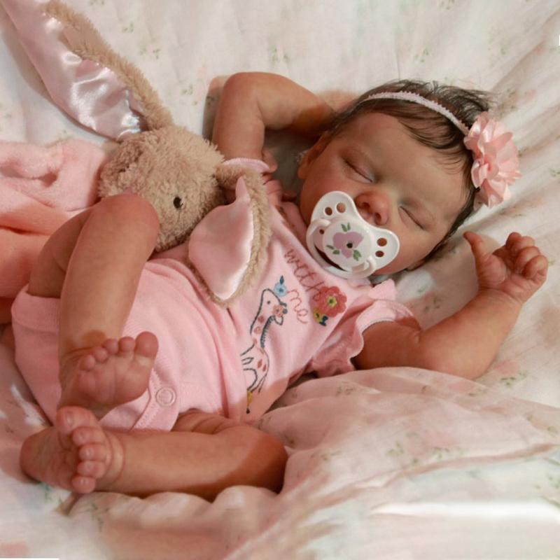 Cute 18 Inch Reborn Dolls Twin A Full Vinyl/Cloth Body Newborn Babies Doll with Closed Eyes Real Looking Reborn Toddler Girl Dolls Kid's Birthday Gift