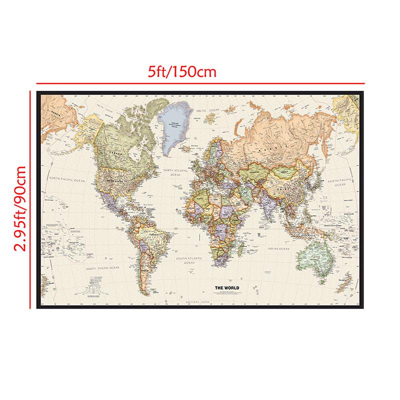 The World Political Map Retro Non-woven Canvas Painting Wall Art Poster Classroom Home Decor Children School Supplies