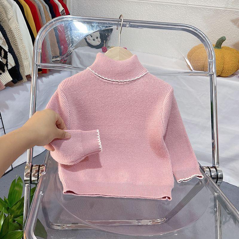 Свитер с высоким воротом для девочек с интегрированным бархатным детским пуловером для осени и зимы, стильная детская одежда с дополнительной бархатной базовой рубашкой