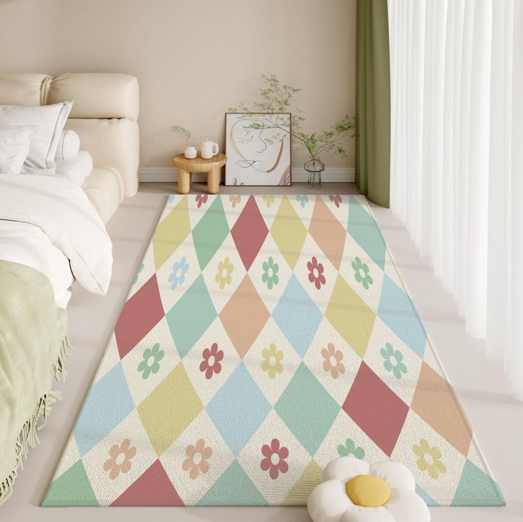 ins wind Cute Dopamine Cartoon Bedside Rug Girl Waterproof Stainless Bedroom Floor Mat Indoor Decoration