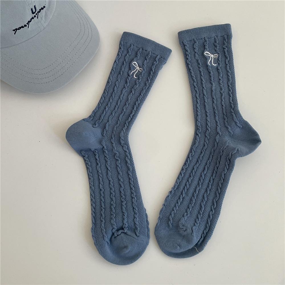 Women's Summer Bow College Style Breathable Hollow Mesh Mid Tube Socks