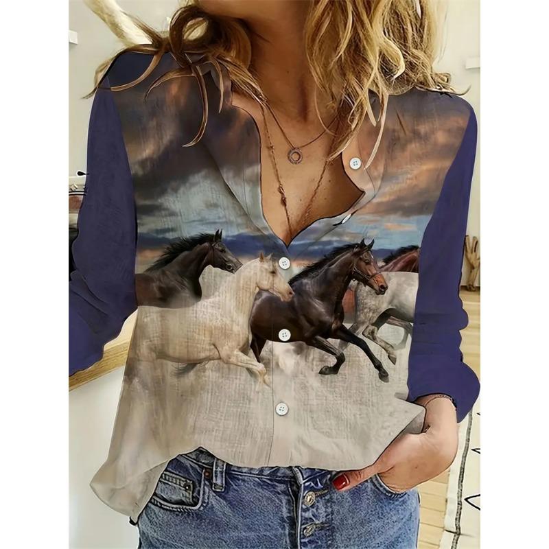 Women's Cactus Printed Top Autumn Elegant Fun Shirt Casual Loose Long Sleeve Fashion Button Top Comfortable Travel Jacket
