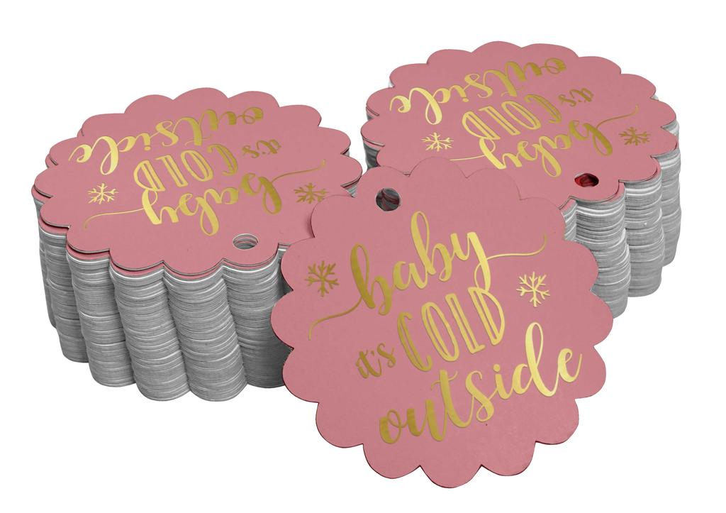 Inkdotpot Gold Foil Paper Hang Tags Baby It's Cold Outside Baby Shower Favor Tags 100