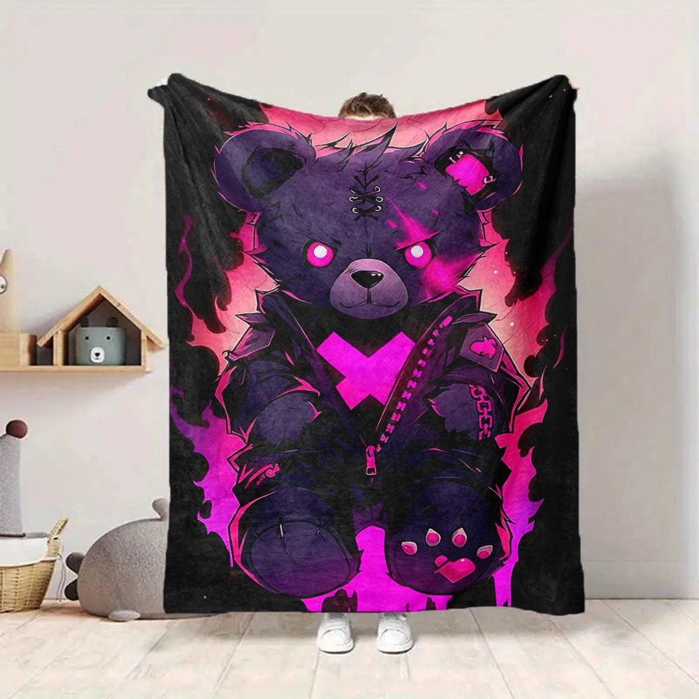 1pc Bear Print Blanket Lightweight Flannel Throw Blanket For Sofa, Bed, Living Room, Office, Outdoor Travel, Camping